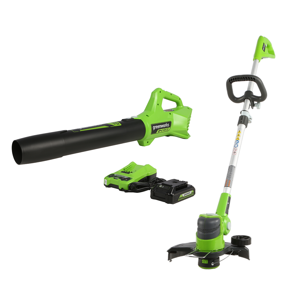 Ensemble 24 V de coupe-herbe et souffleur, batterie USB 2,0 Ah et chargeur inclus