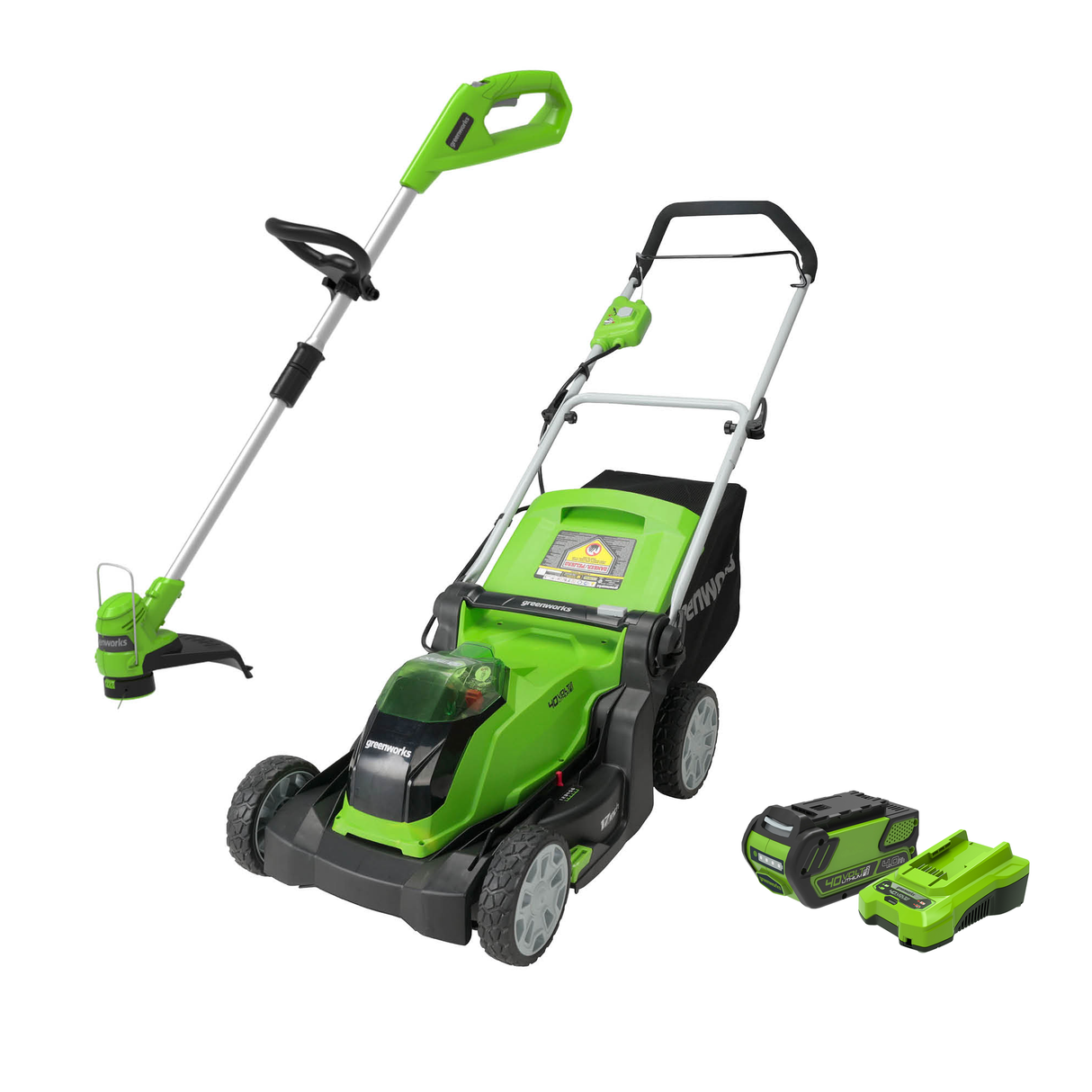 40V 17" Lawn Mower & 40V 12" String Trimmer Combo Kit, 4.0Ah Battery and Charger Included