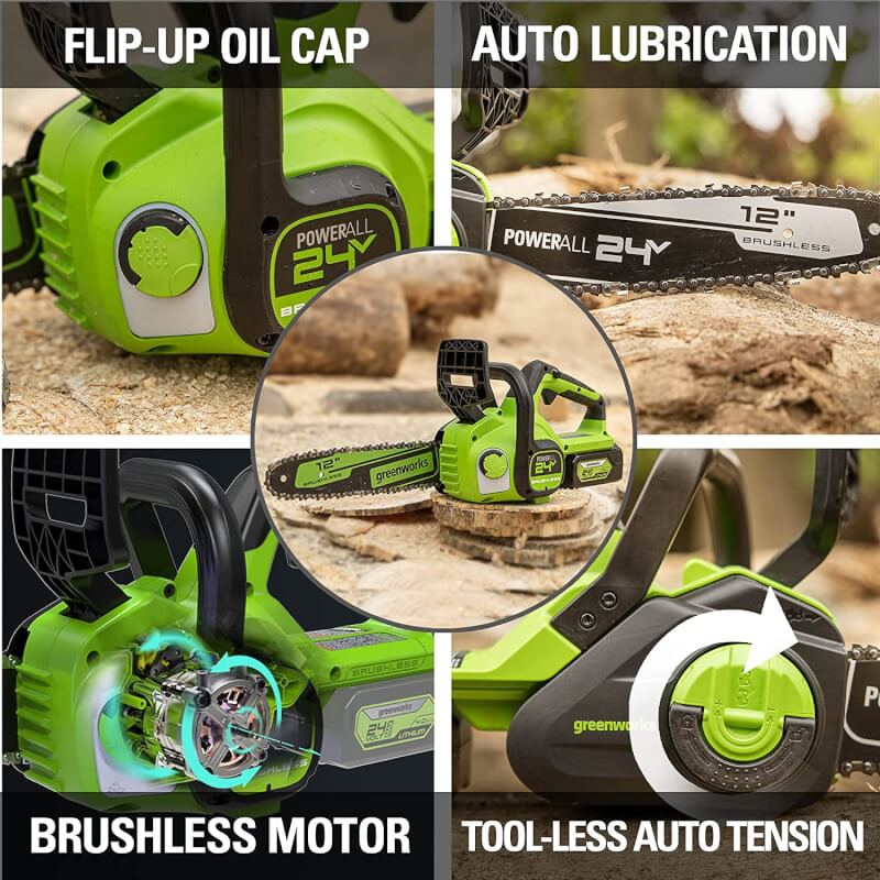 24V 12" Brushless Chainsaw, 4.0Ah USB Battery and Charger Included - CS24L410