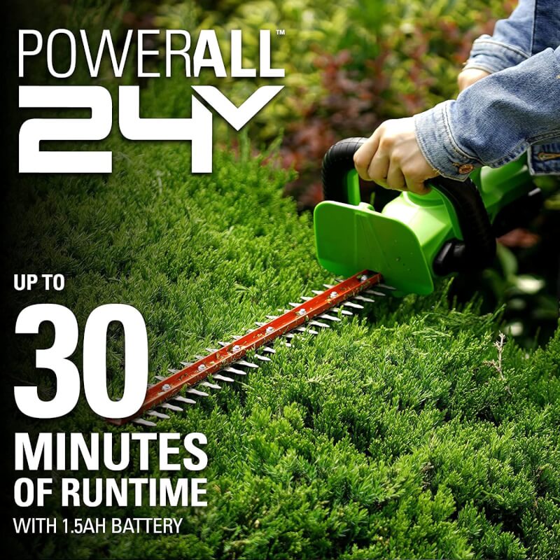 24V 22" Hedge Trimmer with Rotating Handle, 1.5Ah USB Battery and Charger Included