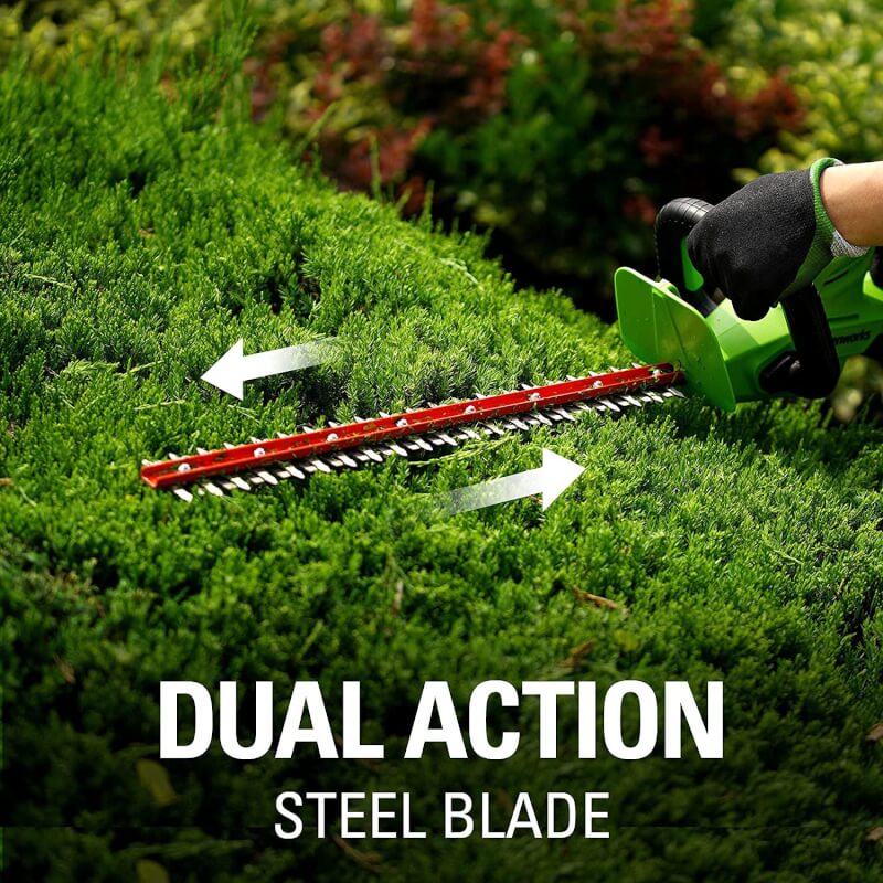 24V 22" Hedge Trimmer with Rotating Handle, 1.5Ah USB Battery and Charger Included