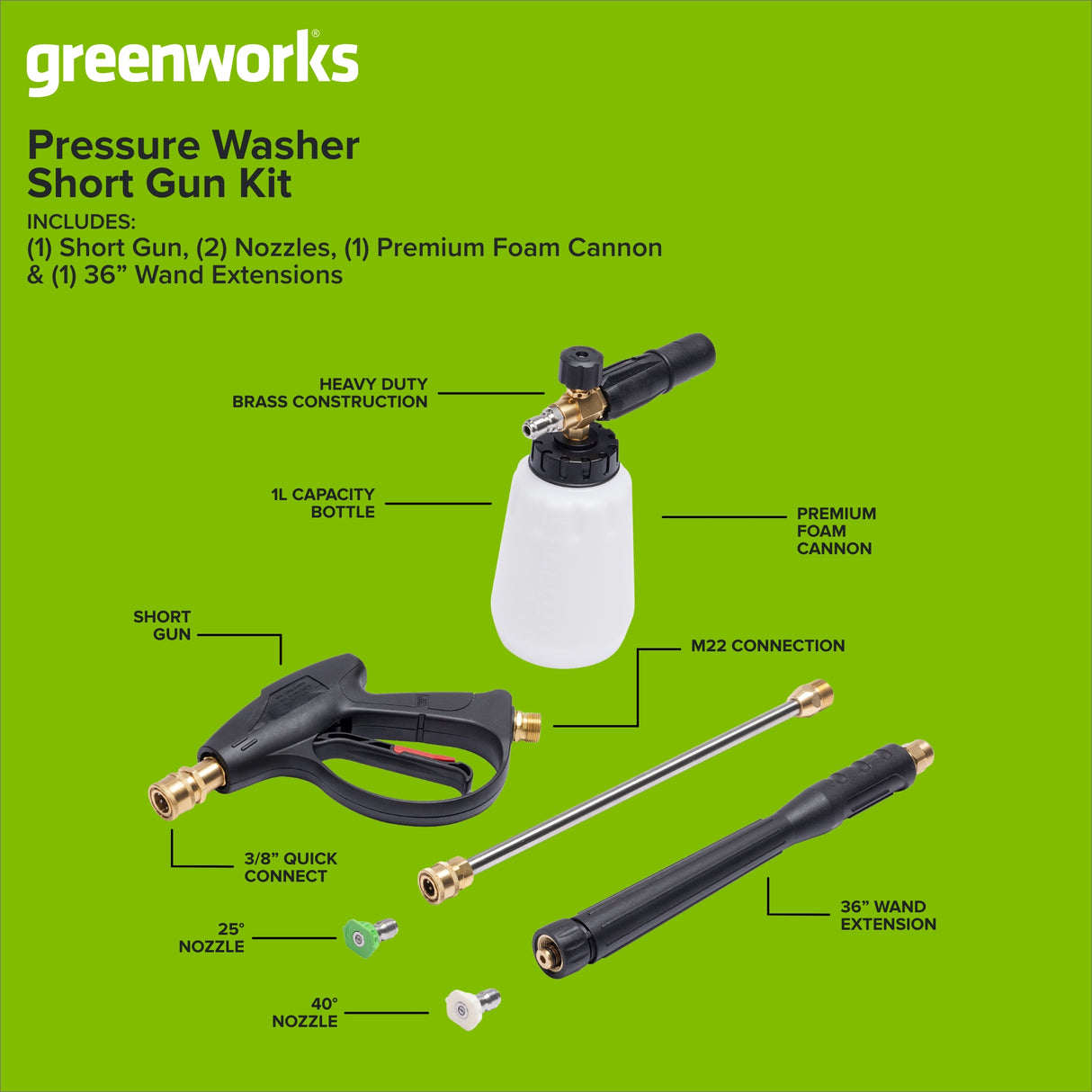 Ensemble de pistolet pulvérisateur court – Max 3100 PSI (lb/po²)