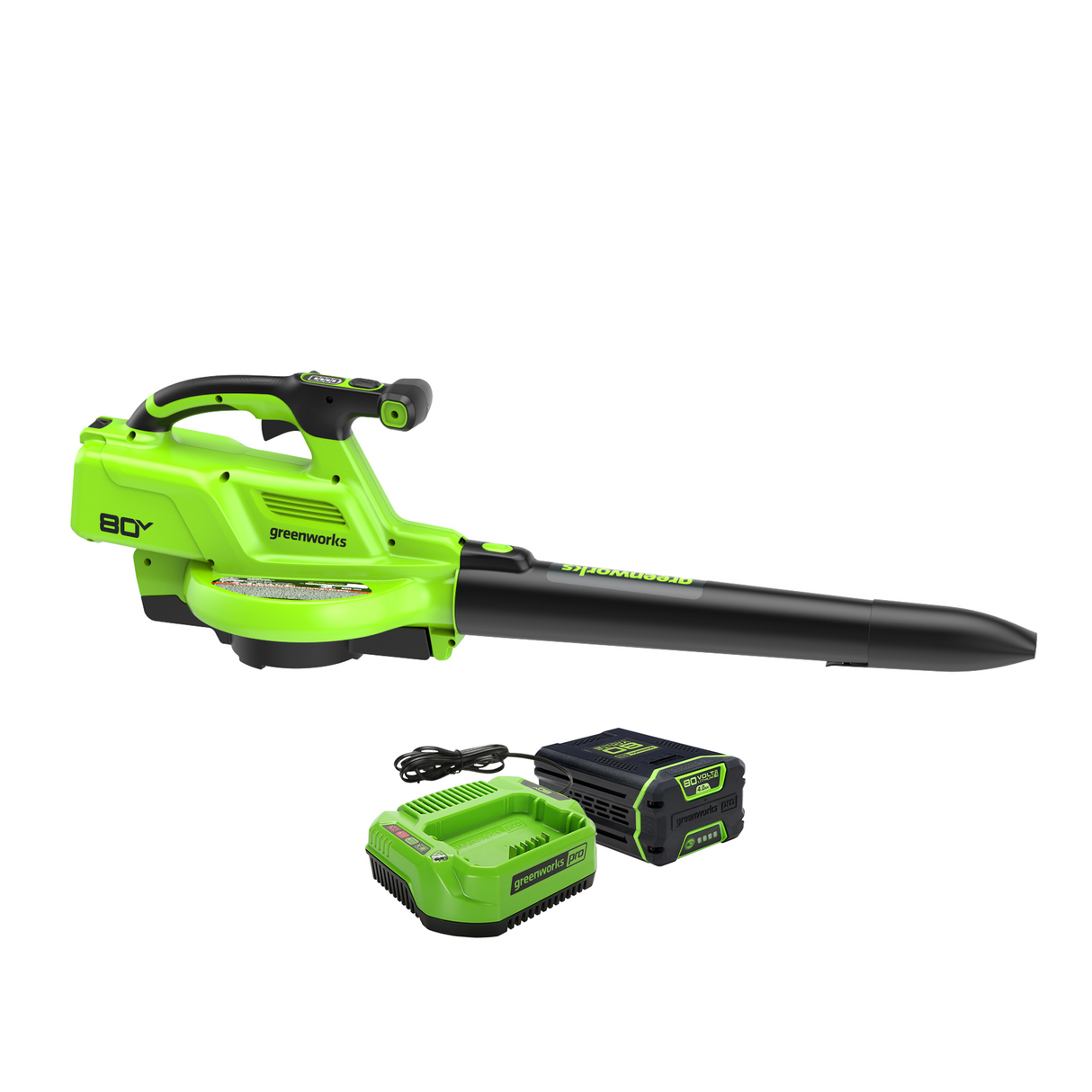 Greenworks 80V 3-in-1 Blower Vacuum – 520 CFM, 240 MPH, 4.0Ah Battery & Charger Included