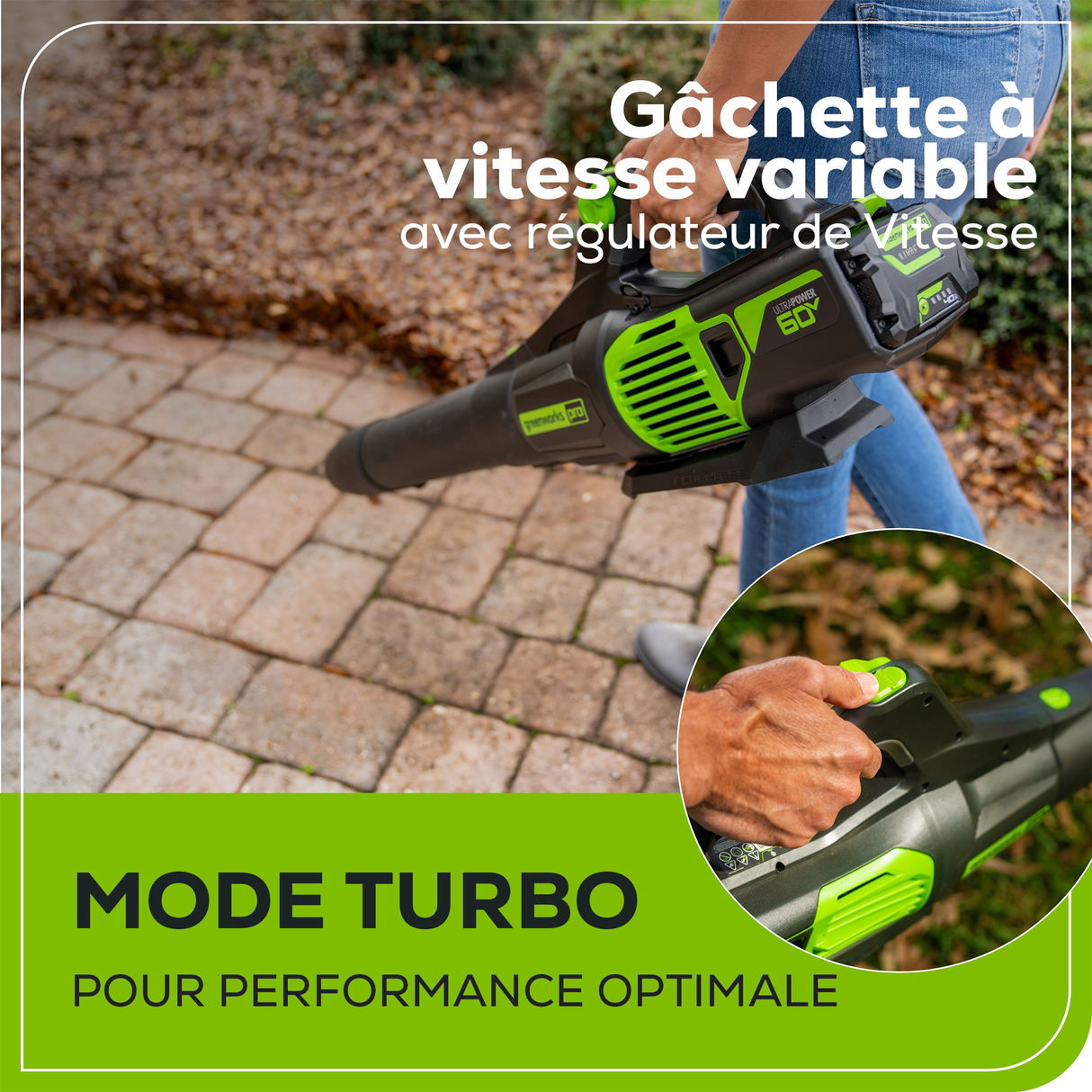 Souffleur à feuilles sans fil 60 V, 610 CFM (pi³/min) - 130 MPH, batterie 2,5 Ah et chargeur inclus