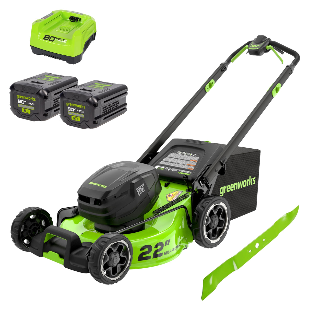 80V 22" Dual Blade Self-Propelled Lawn Mower, (2) 4.0Ah Batteries and Charger Included