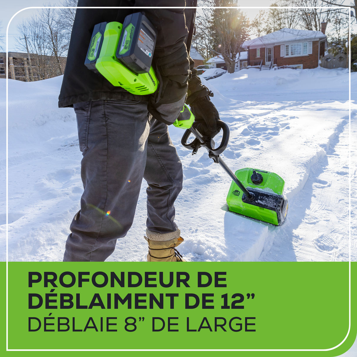 Pelle à neige sans balais 48 V (24V x 2), 12 pouces, (2) batteries 4,0 Ah et chargeur à double port inclus