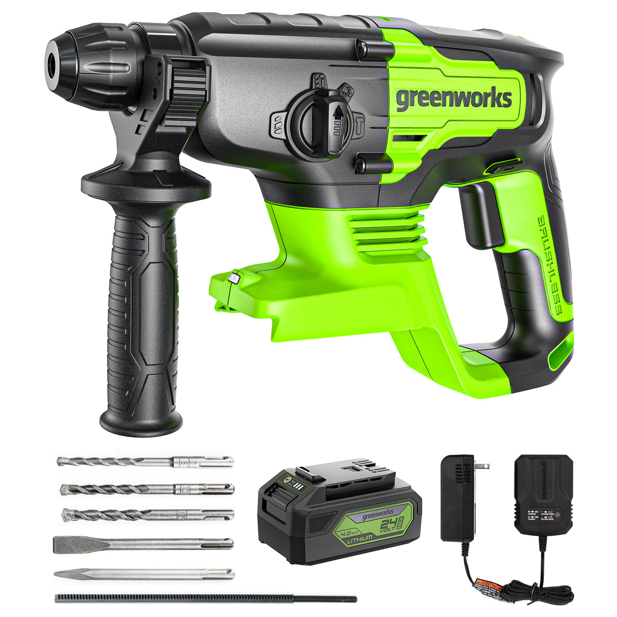 Marteau perforateur 24 V, batterie USB 4,0 Ah et chargeur 2 A inclus