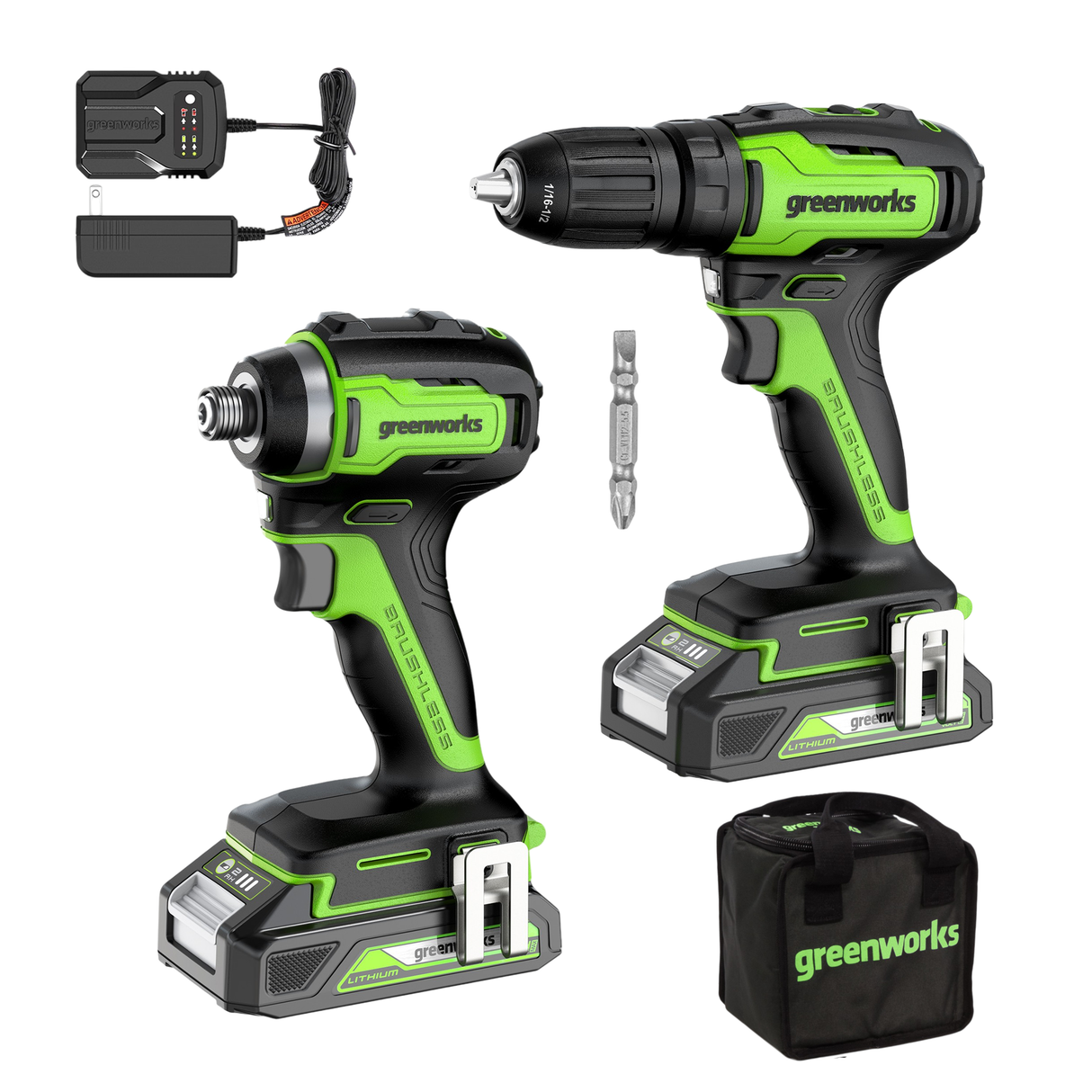 Perceuse/visseuse sans balais 24 V et visseuse à percussion, (2) batteries 2,0 Ah et chargeur inclus