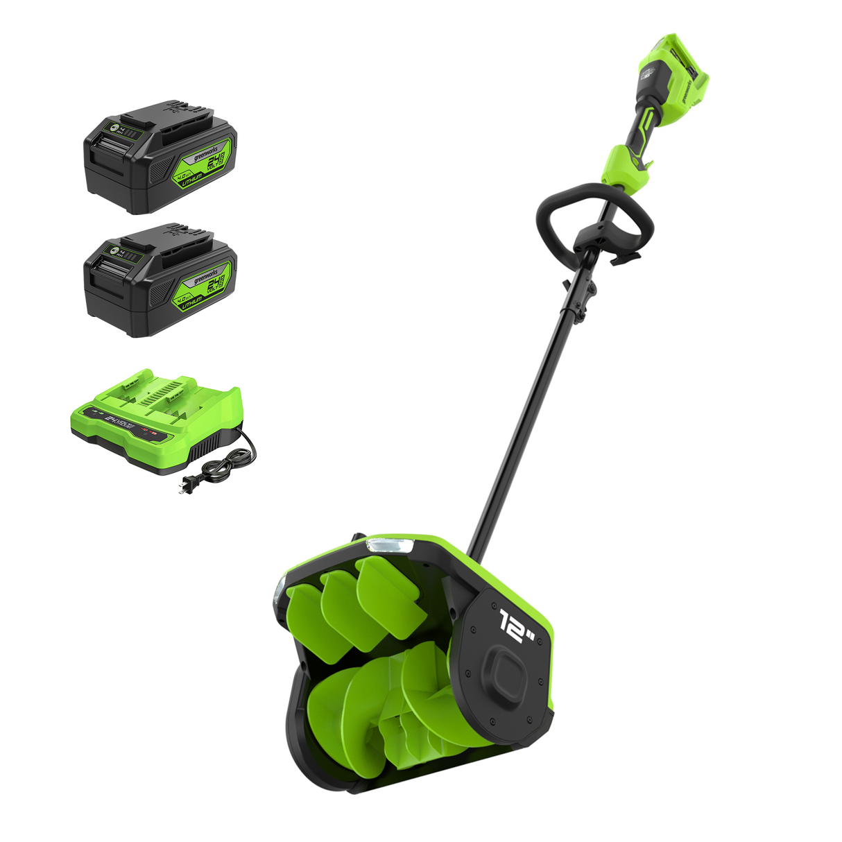 Pelle à neige sans balais 48 V (24V x 2), 12 pouces, (2) batteries 4,0 Ah et chargeur à double port inclus