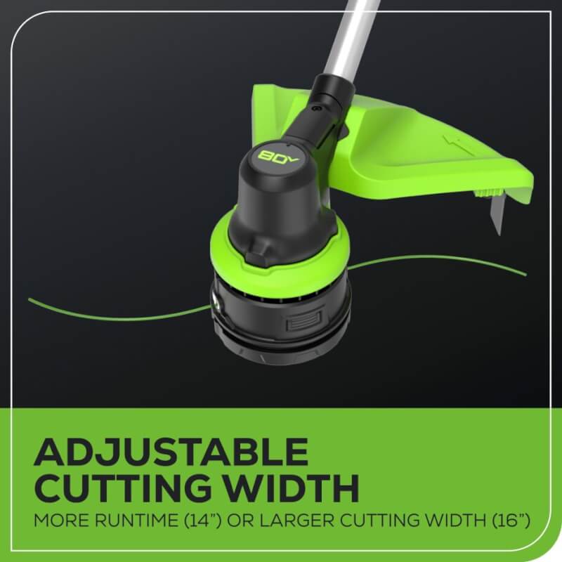 80V 16" Front Mounted String Trimmer, 2.0Ah Battery and Charger Included