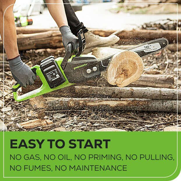 48V (24V x 2) 16" Cordless Battery Chainsaw, (2) 4.0Ah USB Batteries & Dual Port Charger Included