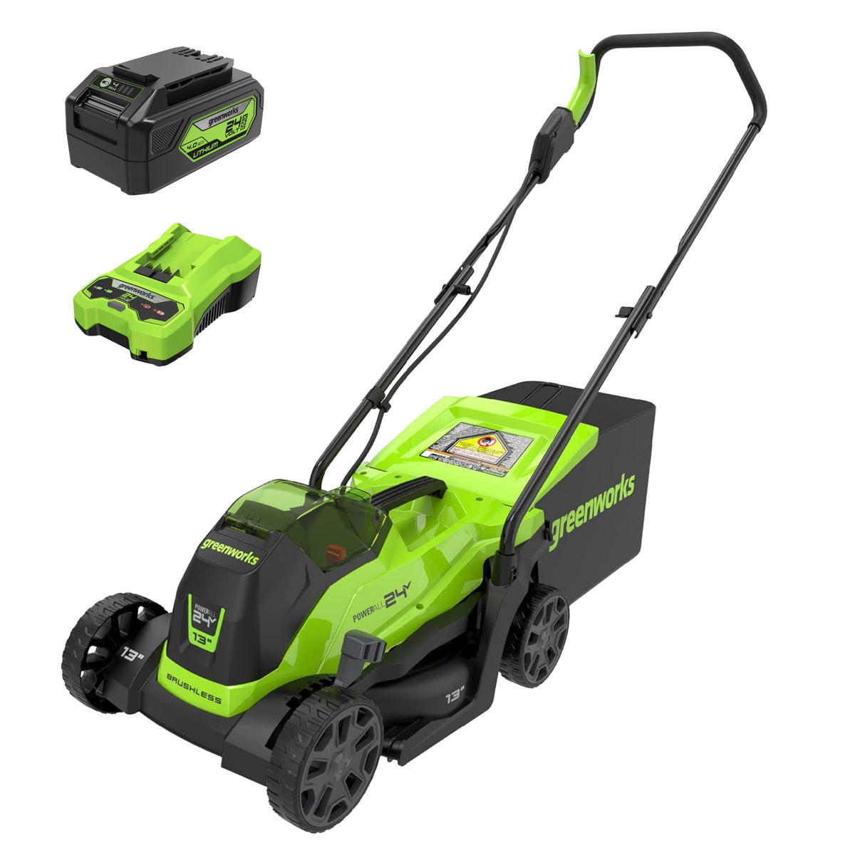 Tondeuse sans balais 24 V, 13 pouces, batterie 4,0 Ah et chargeur inclus