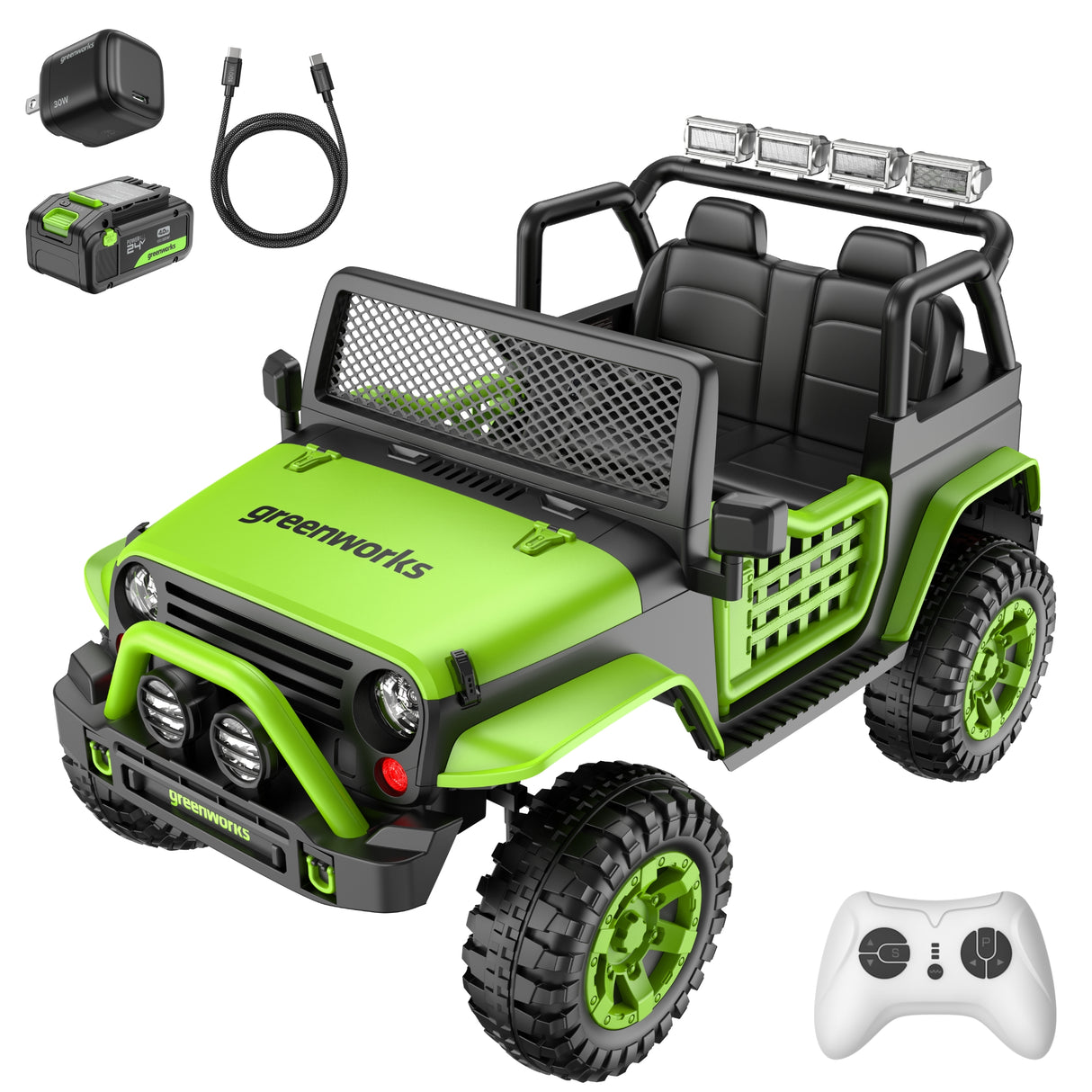 VUS Greenworks de la série Kids Adventure (Aventure pour enfants), batterie 4,0 Ah et chargeur de 30 W inclus