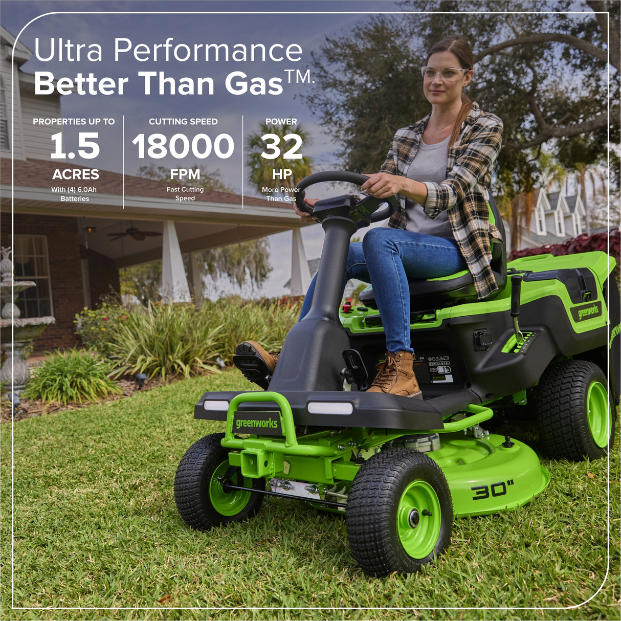 Tracteur à gazon autoporté CrossoverT 80 V, 30 pouces, batteries (4) 6,0 Ah et chargeur 600 W inclus