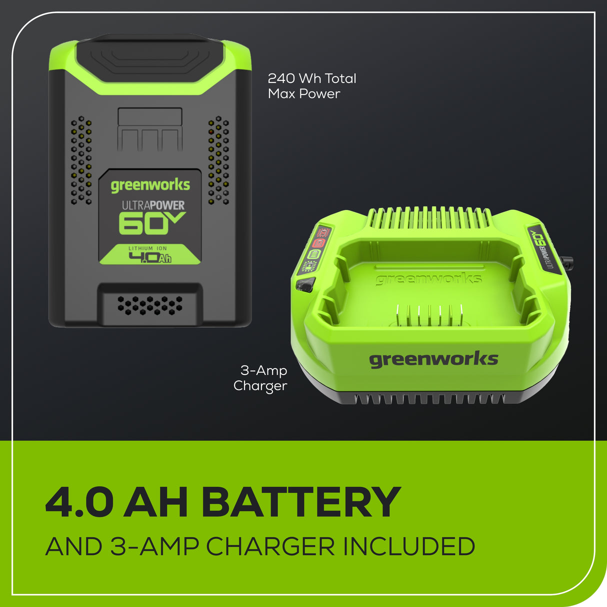 Coupe-herbe à montage supérieur 60 V, 16 pouces, (1) batterie 4,0 Ah et chargeur 3 A inclus