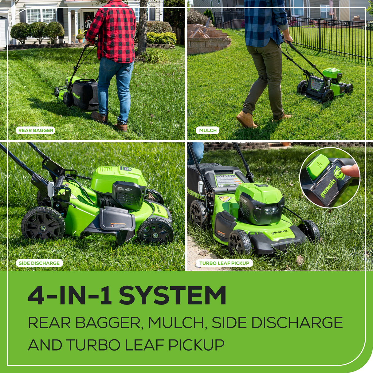 48V (24V x 2) Lawn Mower & String Trimmer & Blower Combo, (2) 4.0Ah Batteries and Dual Port Charger Included