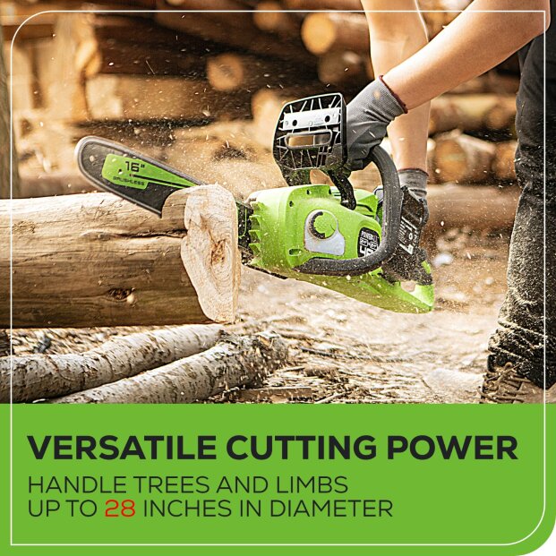 48V (24V x 2) 16" Cordless Battery Chainsaw, (2) 4.0Ah USB Batteries & Dual Port Charger Included