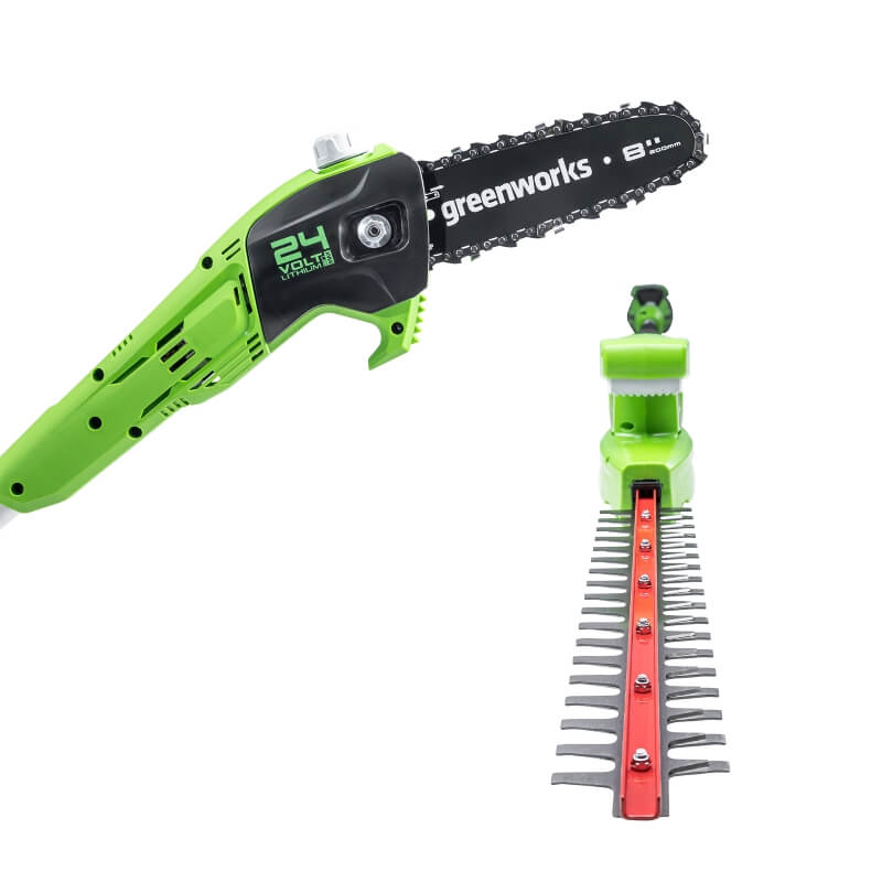 Scie à perche 24 V, 8 pouces avec accessoire taille-haie 24 V, 20 pouces, batterie USB 2,0 Ah et chargeur inclus