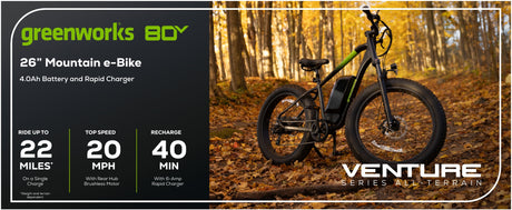 Greenworks 80V Venture Series 26" Fat Tire Electric Mountain Bike – Power, Performance, and Versatility