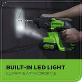 24V SDS Plus Rotary Hammer, 4.0Ah USB Battery and Charger Included