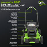 80V 22" Dual Blade Self-Propelled Lawn Mower, (2) 4.0Ah Batteries and Charger Included
