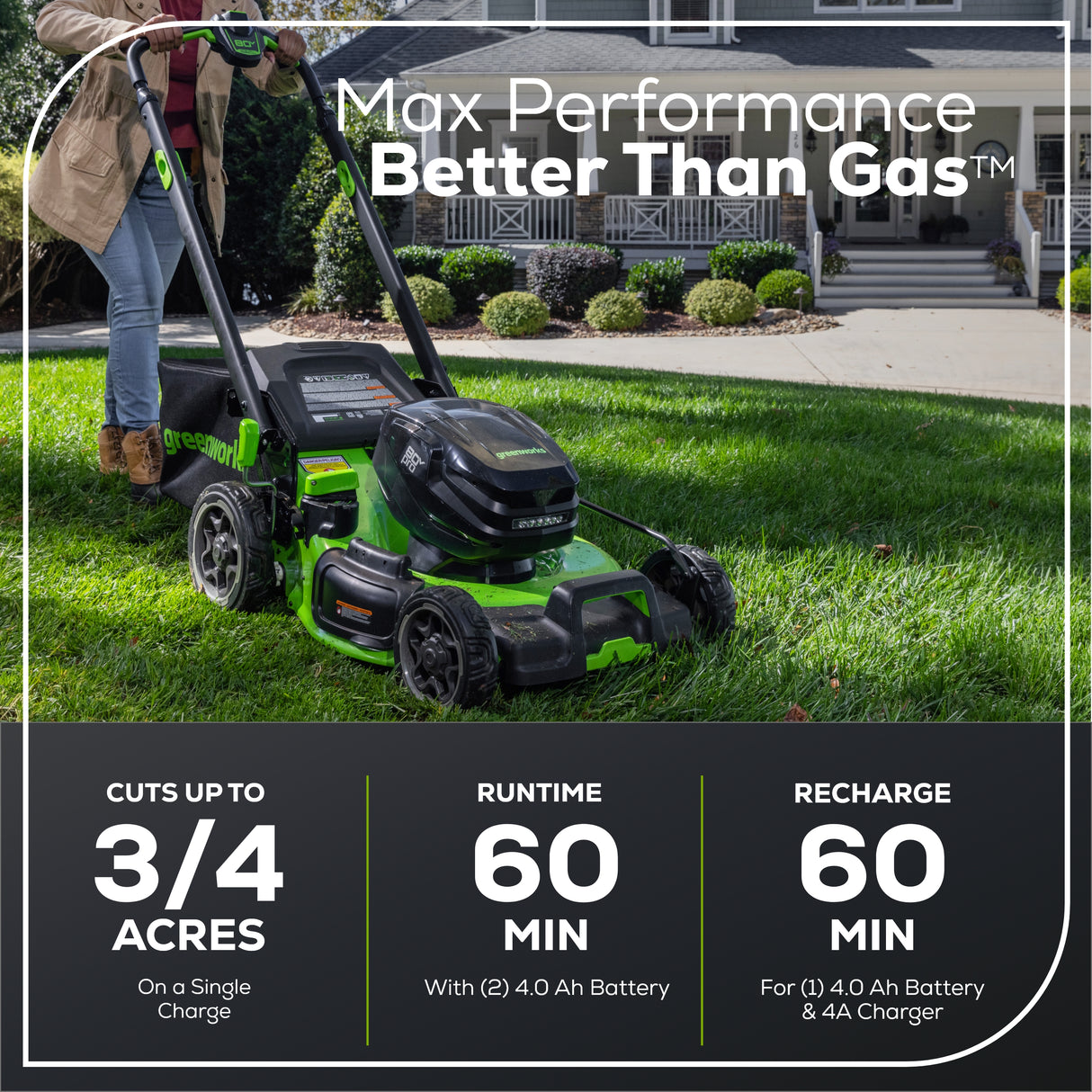 80V 22" Dual Blade Self-Propelled Lawn Mower, (2) 4.0Ah Batteries and Charger Included
