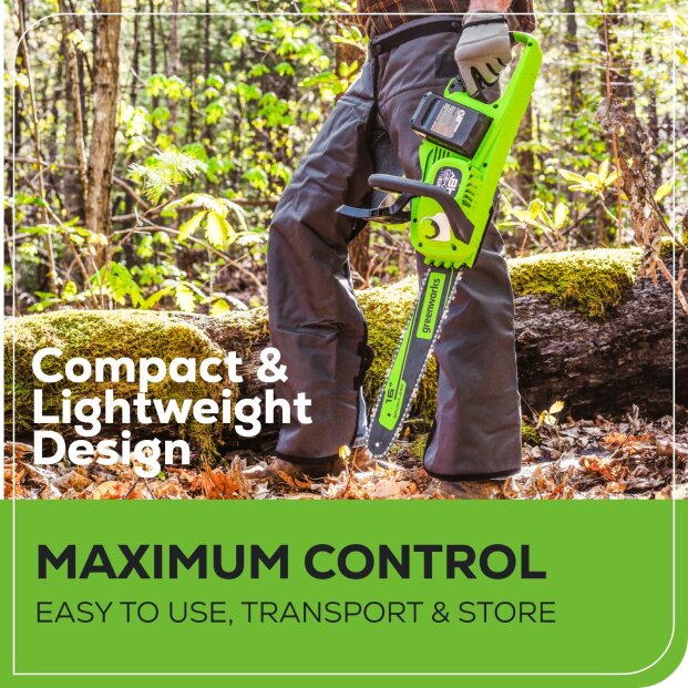 48V (24V x 2) 16" Cordless Battery Chainsaw, (2) 4.0Ah USB Batteries & Dual Port Charger Included