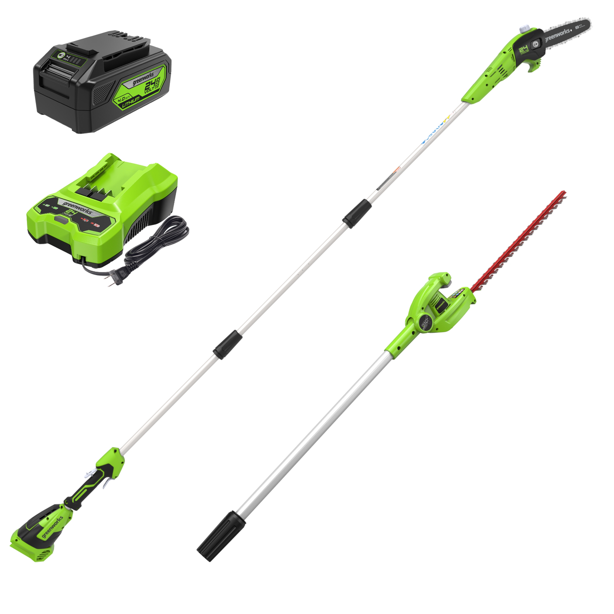 Ensemble 24 V de scie à perche 8 pouces et taille-haie à perche, batterie 4,0 Ah et chargeur inclus