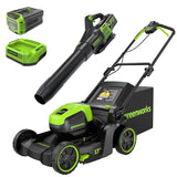 Ensemble 60 V de tondeuse sans balais 17 pouces et souffleur sans balais 610 CFM (pi³/min), batterie 4 Ah et chargeur inclus