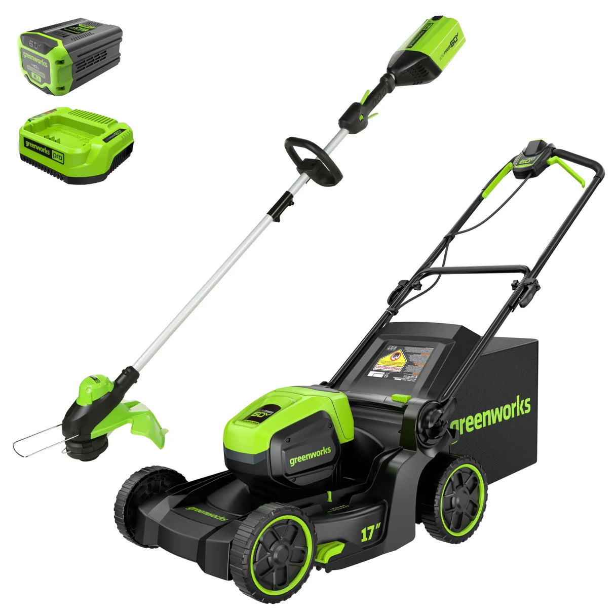Ensemble 60 V de tondeuse sans balais 17 pouces et coupe-herbe 13 pouces, batterie 4 Ah et chargeur inclus