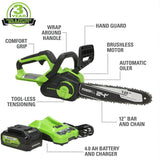 24V 12" Brushless Chainsaw, 4.0Ah USB Battery and Charger Included - CS24L410