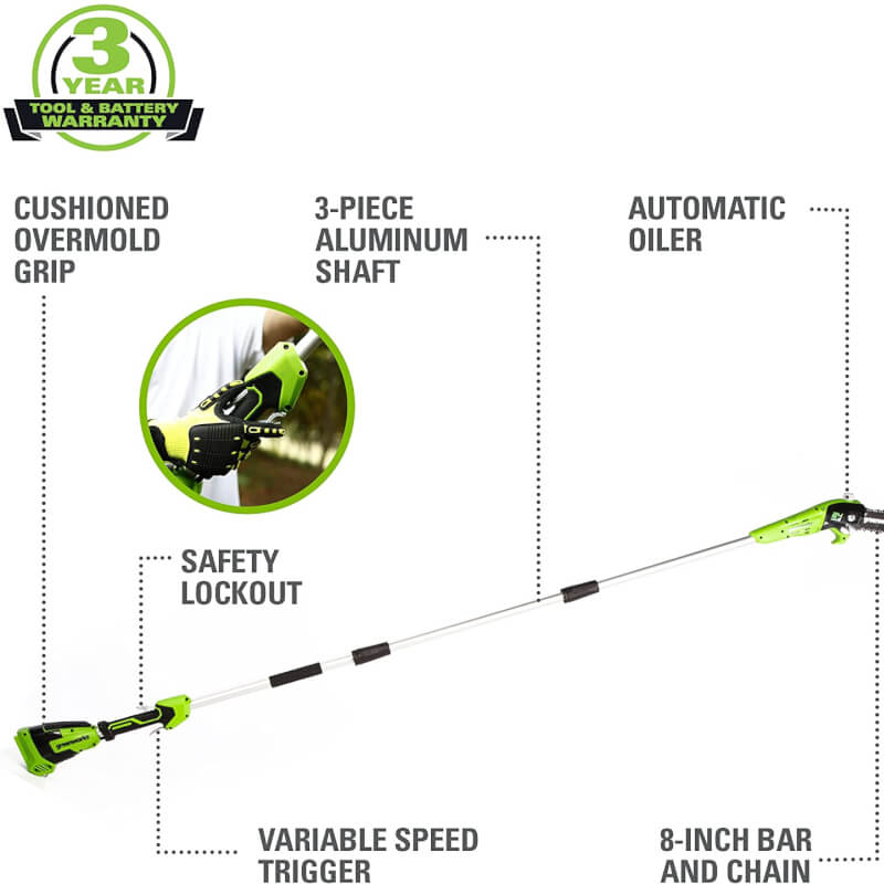 24V 8" Pole Saw, 2.0Ah Battery and Charger Included, PS24B210