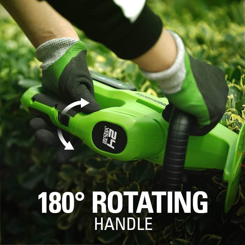 24V 22" Hedge Trimmer with Rotating Handle, 1.5Ah USB Battery and Charger Included