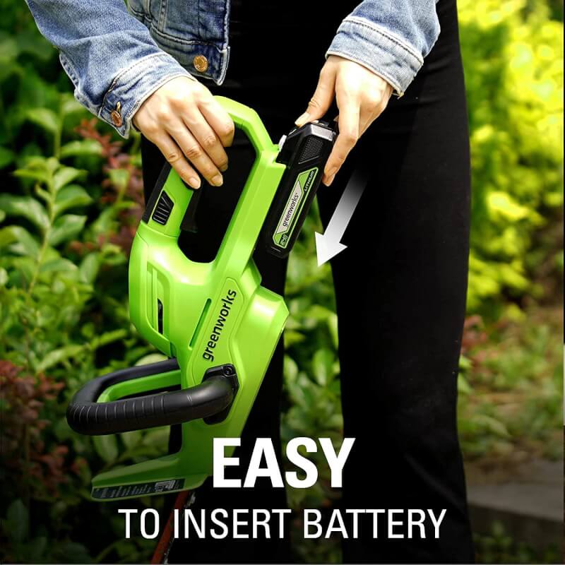 24V 22" Hedge Trimmer with Rotating Handle, 1.5Ah USB Battery and Charger Included