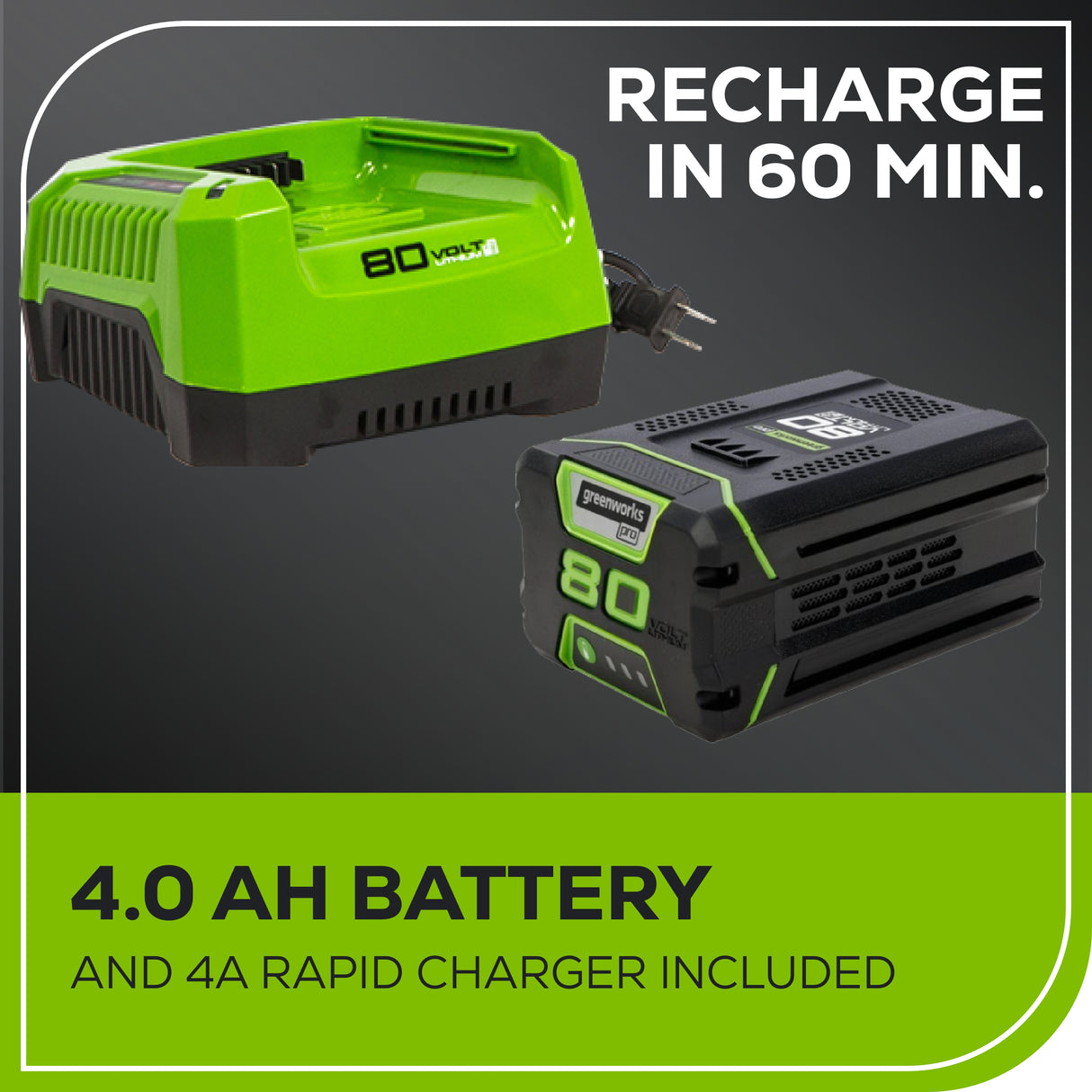 Scie à chaîne 80 V, 18 pouces, 2,5 kW, batterie 4,0 Ah et chargeur inclus BONUS : (2) Chaînes supplémentaires et mallette de transport