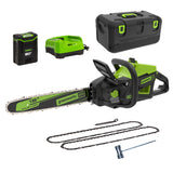 Scie à chaîne 80 V, 18 pouces, 2,5 kW, batterie 4,0 Ah et chargeur inclus BONUS : (2) Chaînes supplémentaires et mallette de transport