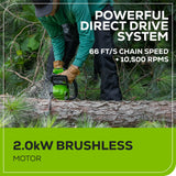Greenworks 60V 18" 2.0kW Brushless Chainsaw, 4.0Ah Battery & Charger Included