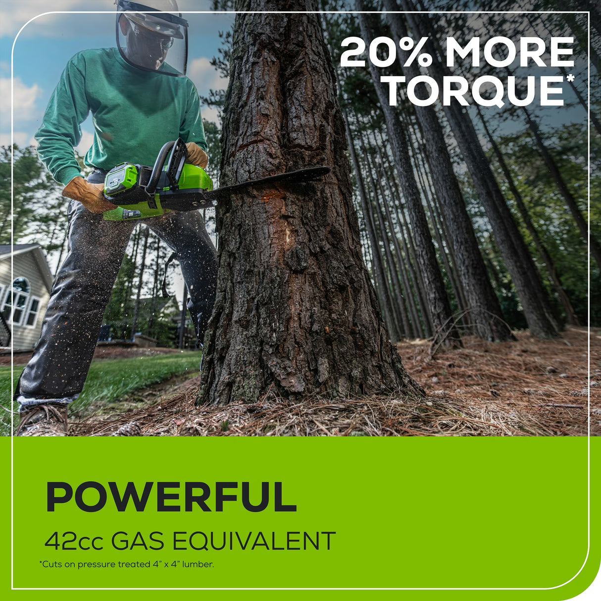 Greenworks 60V 18" 2.0kW Brushless Chainsaw, 4.0Ah Battery & Charger Included