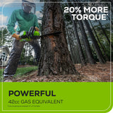 Greenworks 60V 18" 2.0kW Brushless Chainsaw, 4.0Ah Battery & Charger Included