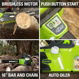 40V 16" Brushless Chainsaw, 4.0Ah Battery and Charger Included