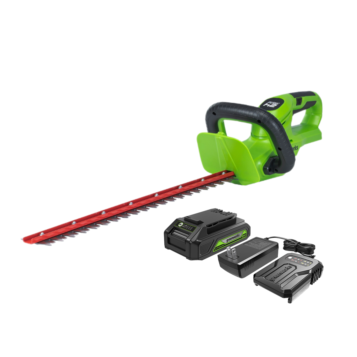 24V 22" Hedge Trimmer with Rotating Handle, 1.5Ah USB Battery and Charger Included