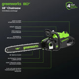 Scie à chaîne à batterie 80 V, 18 pouces, batterie 4 Ah et chargeur inclus
