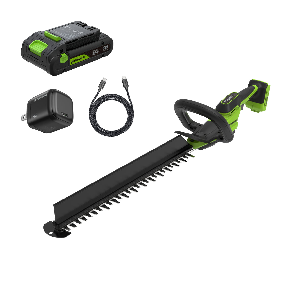 Taille-haie à batterie 24 V, 20 pouces, batterie 2,0 Ah et chargeur 30 W inclus