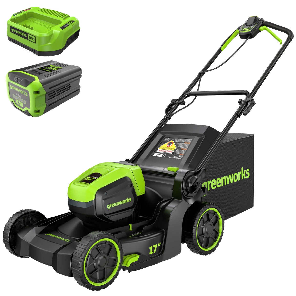 Greenworks 60V 17" Push Lawn Mower, 4.0 Ah Battery and Charger Included