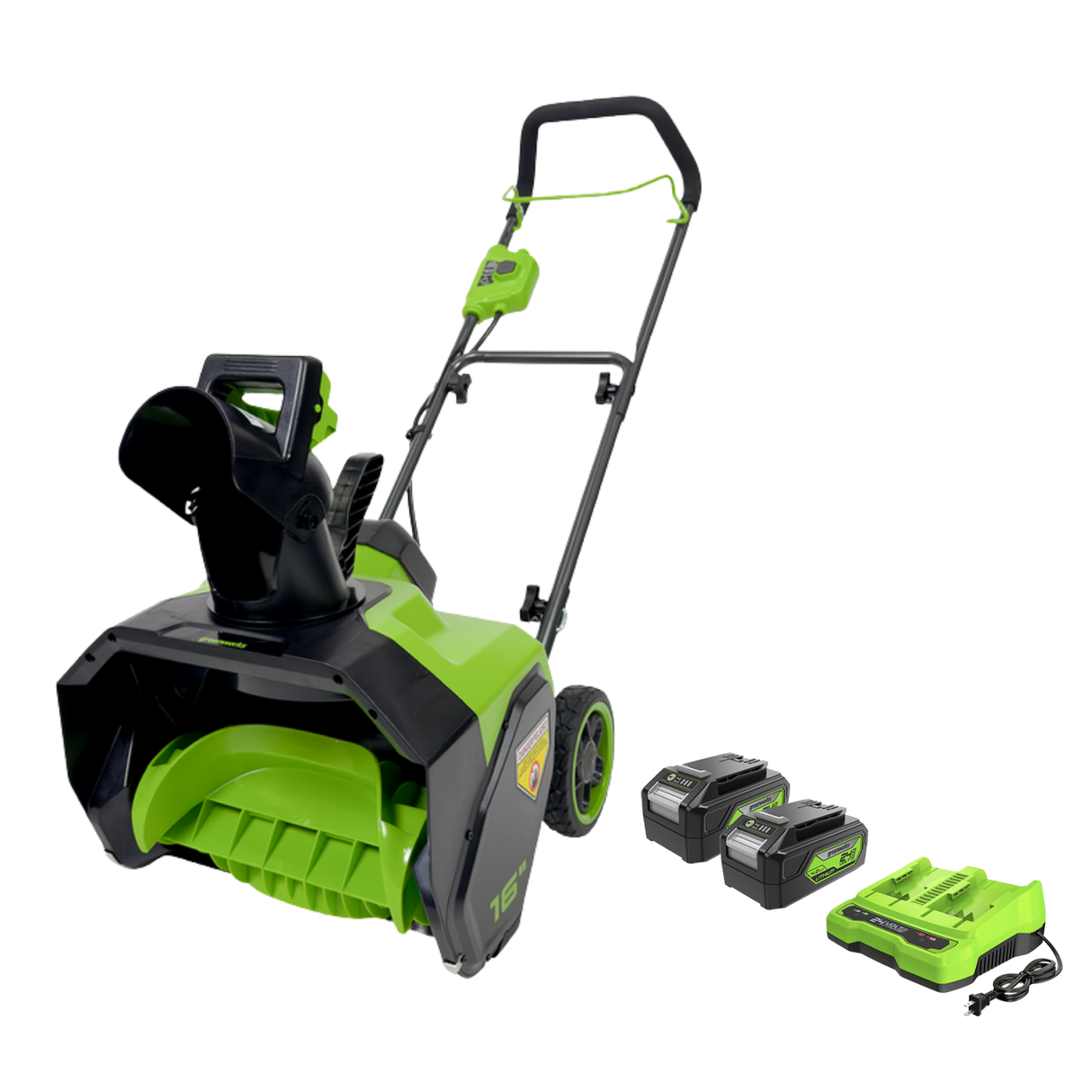 Souffleuse à neige à batterie 48 V (2 x 24 V), 16 pouces, (2) batteries 4,0 Ah et chargeur rapide double 4 A inclus