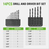 14 PC Black Oxide Drilling Bit Set