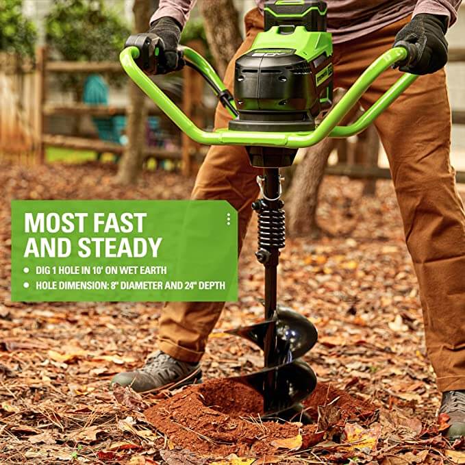 80V Earth Auger Powerhead with Auger Bit, 18” Extender, 4.0Ah Battery and Charger Included