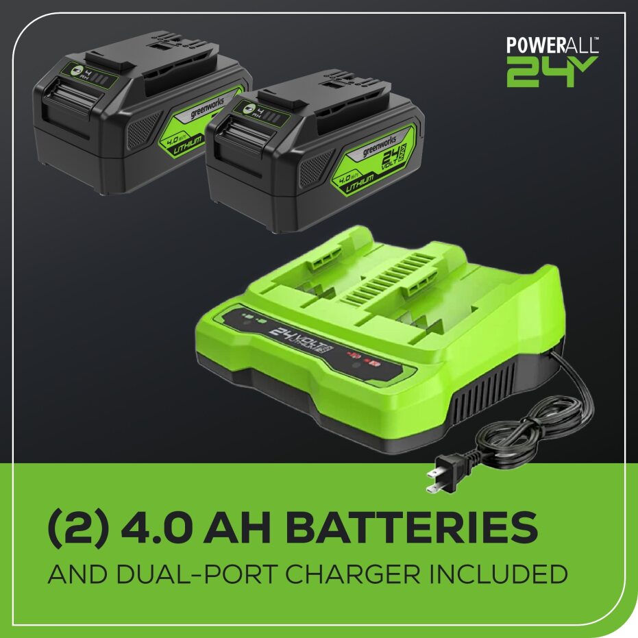 48V (24V x 2) 16" Cordless Battery Chainsaw, (2) 4.0Ah USB Batteries & Dual Port Charger Included
