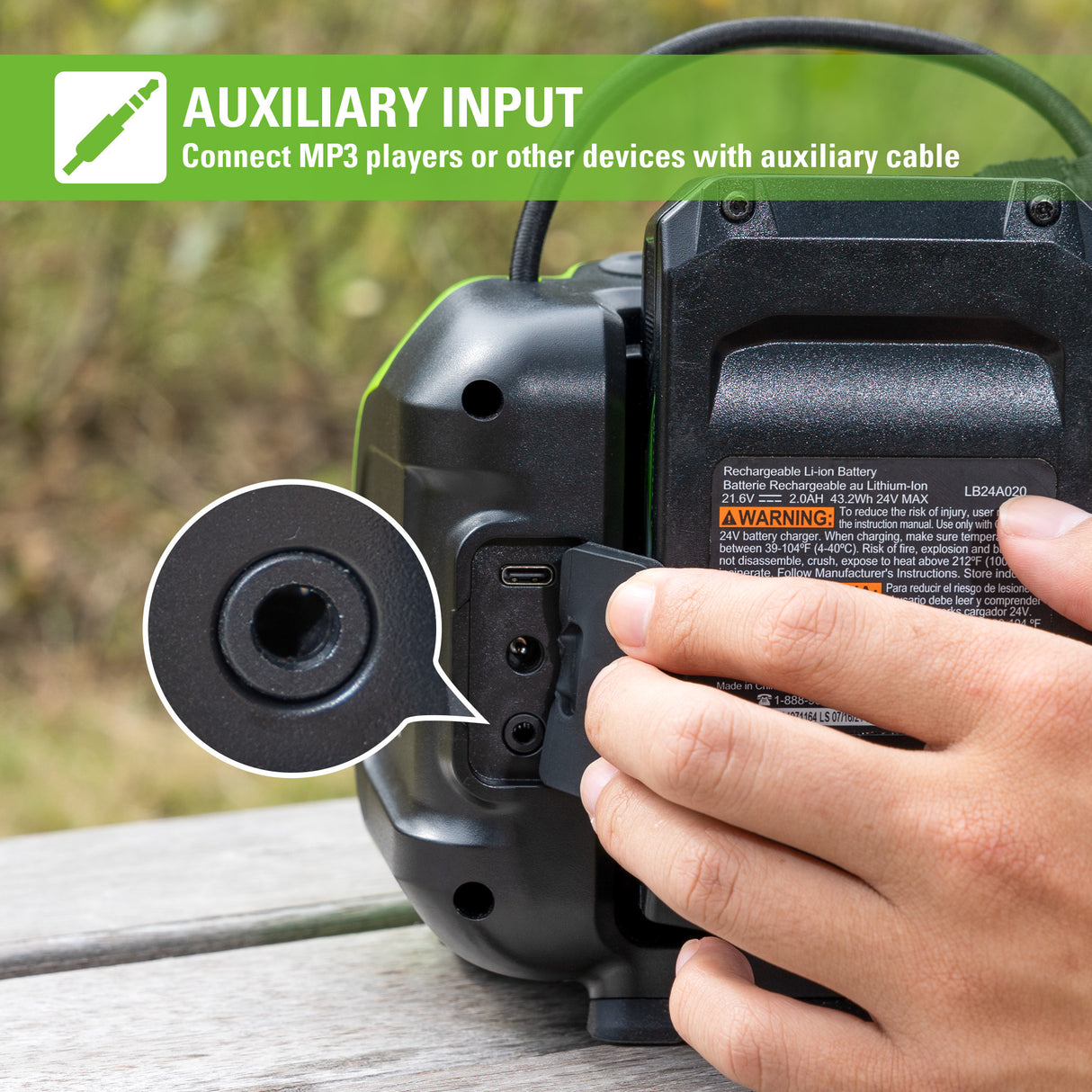 24V Cordless Battery Mini Bluetooth Speaker, 2.0Ah Battery & Charger Included