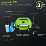 Laveuse à pression électrique 1 800 PSI (lb/po²) 1,1 GPM 13 A